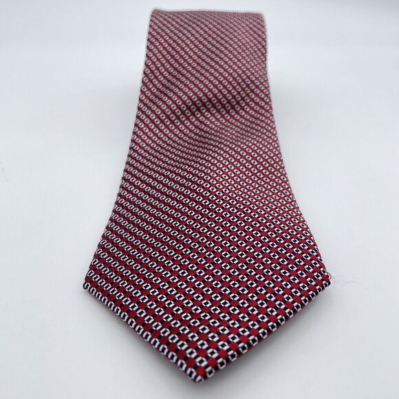 Club Room 100% Silk Necktie Geometric Red/Blue/White Classic Designer 59.5 x 3.5 - Picture 16 of 16